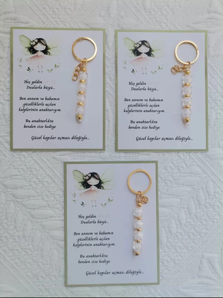 32 Adet İsme Özel Tasarım Beyaz Anahtarlık Hastane Yeni Doğan 40 Mevlidi Dağıtmalık Hediyelik - Resim 3