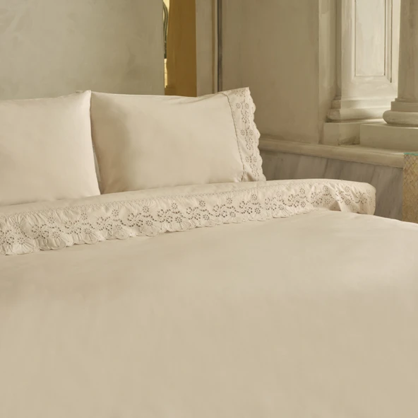 Karaca Home Carmello Brodeli %100 Pamuk Çift Kişilik Nevresim Takımı Bej - Resim 8