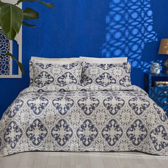 Karaca Home Bluva Çift Kişilik Yatak Örtüsü Takımı Mavi ürün görseli