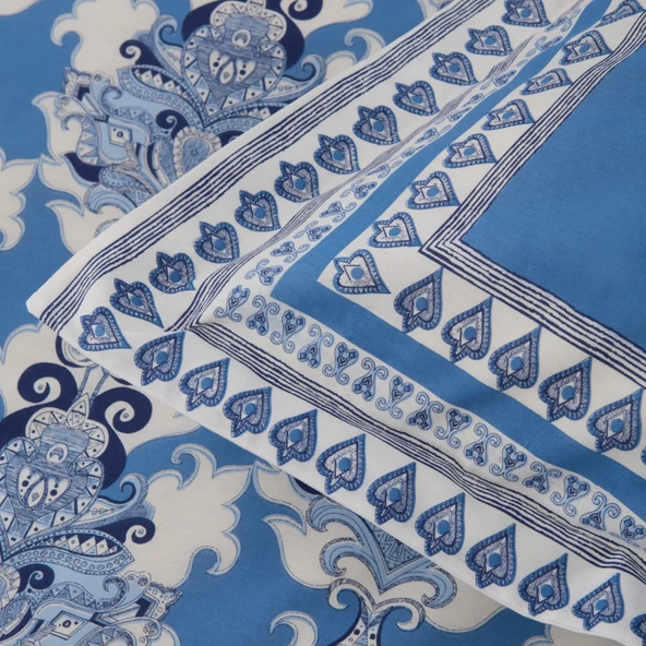 Karaca Home Casandra %100 Pamuk Çift Kişilik Nevresim Takımı Mavi - Resim 4