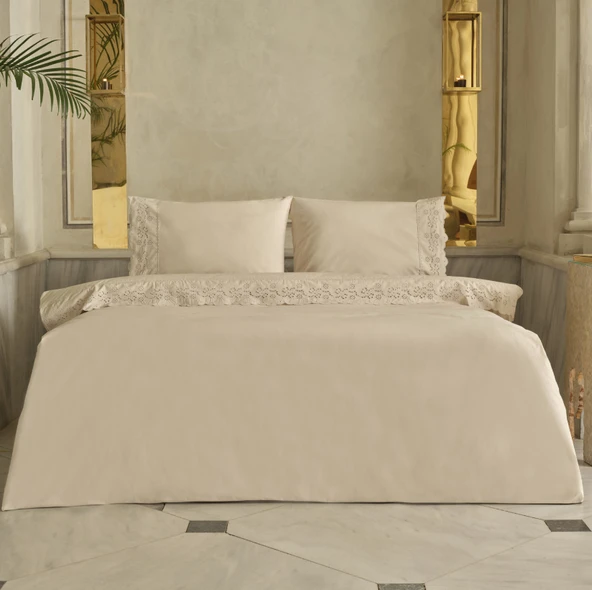 Karaca Home Carmello Brodeli %100 Pamuk Çift Kişilik Nevresim Takımı Bej ürün görseli