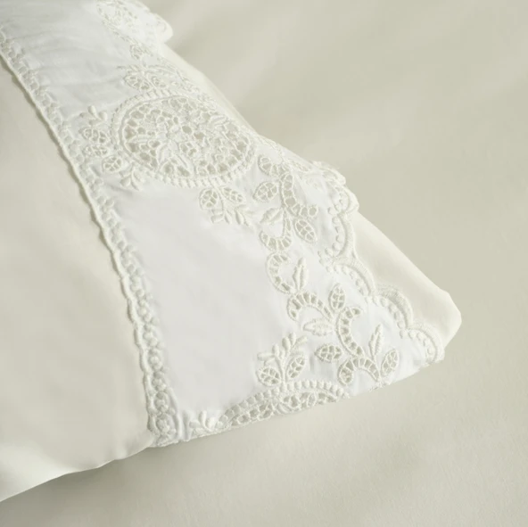 Karaca Home Chole Brodeli %100 Pamuk Çift Kişilik Nevresim Takımı Beyaz - Resim 9