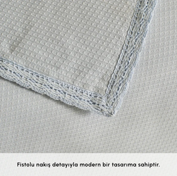 Karaca Home Alya Fistolu Bambu Çift Kişilik Pike Mavi - Resim 10