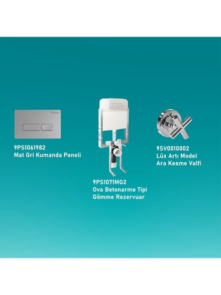 Turkuaz Ova Gömme Rezervuar 3'lü Set Kumanda Paneli+Stop Valf - 3