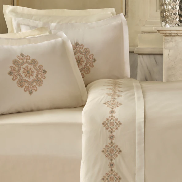 Karaca Home Kelsey Nakışlı %100 Pamuk Çift Kişilik Nevresim Takımı Beyaz - 7