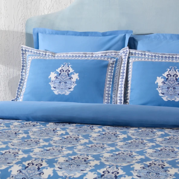 Karaca Home Casandra %100 Pamuk Çift Kişilik Nevresim Takımı Mavi - Resim 2