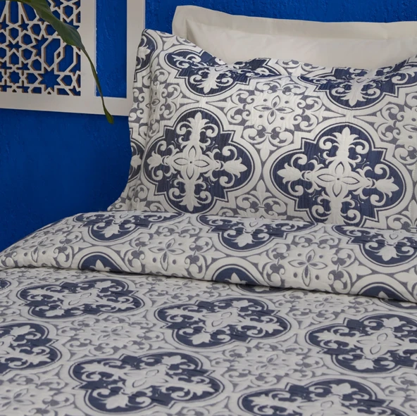 Karaca Home Bluva Çift Kişilik Yatak Örtüsü Takımı Mavi - Resim 3