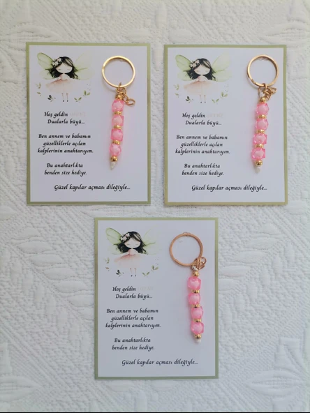 100 Adet İsme Özel Tasarım Pembe Anahtarlık Hastane Yeni Doğan 40 Mevlidi Dağıtmalık Hediyelik - Resim 3