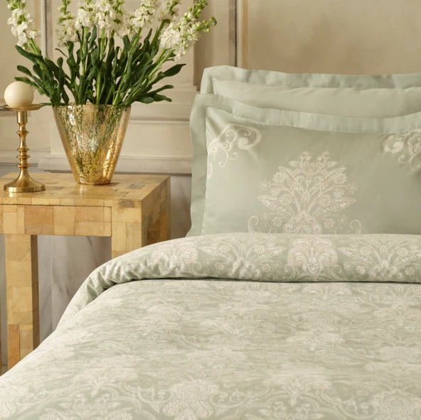 Karaca Home Holly 80 Tel %100 Pamuk Saten Çift Kişilik Nevresim Takımı Mint - 6