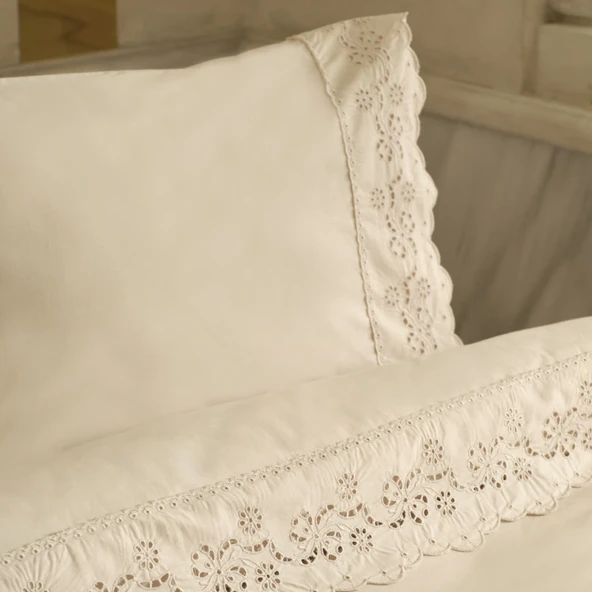 Karaca Home Carmello Brodeli %100 Pamuk Çift Kişilik Nevresim Takımı Bej - Resim 4