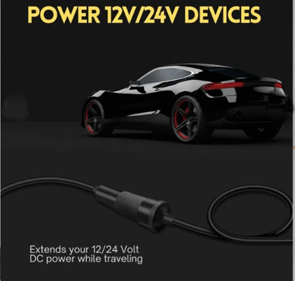 Araç Çakmak Uzatma Kablosu 12-24 Volt 16 Amper 2 X1,5 mm TTR Bakır 10 Metre-Siyah - 7