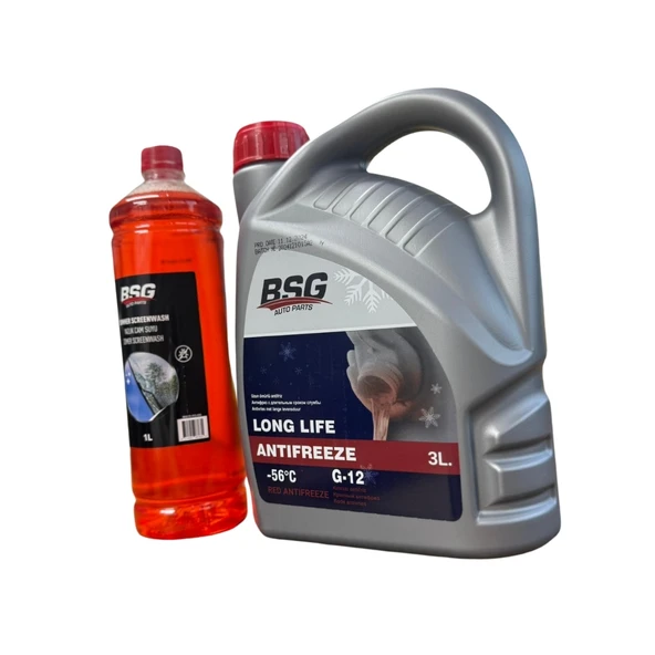 Kırmızı G12 Organik Antifriz -56 Derece 3 Litre ve Konsantre Cam Suyu 1 Litre Takım Seti ürün görseli 1