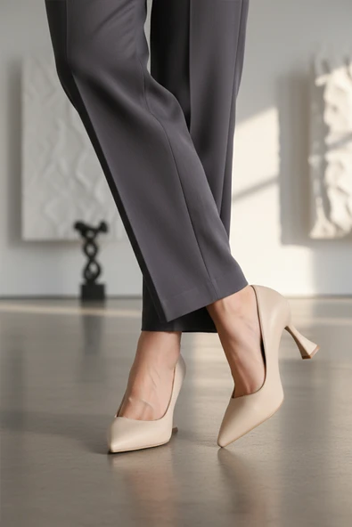 Ayakmod Bej İnce Uzun Kadın Topuklu Abiye Ayakkabı 665127 Z - Resim 3