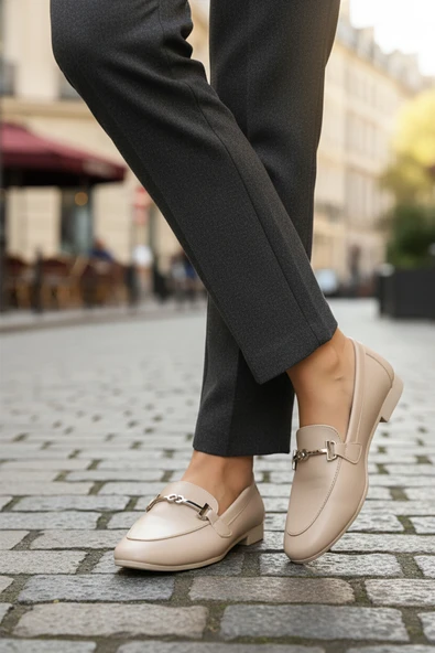 Ayakmod Bej Cilt Hafif Esnek Kadın Casual Ayakkabı 572433 Z