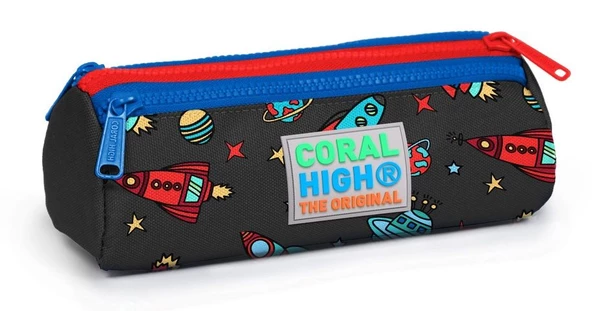 Coral High Kids Gezegen ve Uzay Desenli Üç Bölmeli Kalem Çantası - Erkek
