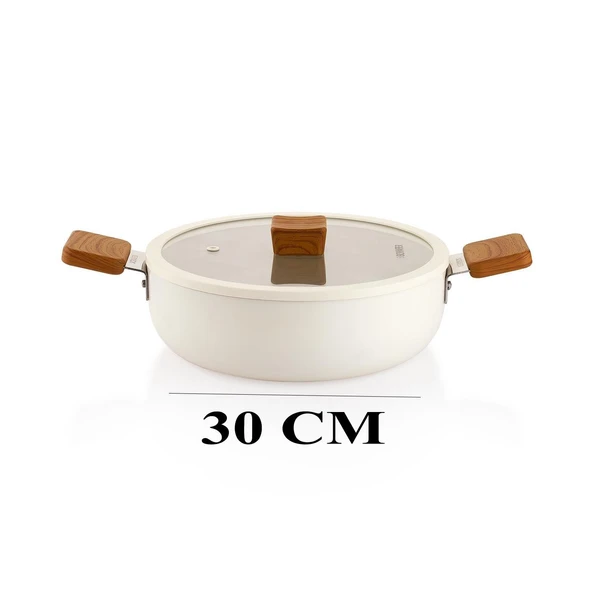 Schafer Ceramoni Seramik Basık Tencere 30 Cm – Krem - 2