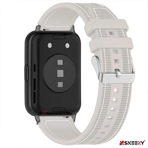 Sneezy Huawei Watch Fit 2 İle Uyumlu Dikiş Desenli Dokuma Silikon Kordon  Starlight - Resim 2