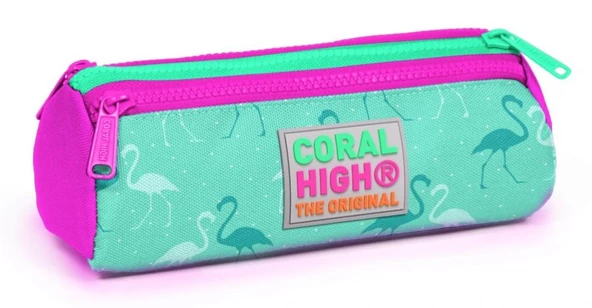 Coral High Kids Yeşil Flamingolar Üç Bölmeli Kalem Çantası - Kız