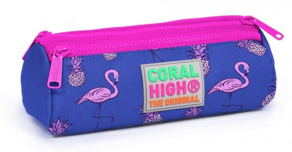 Coral High Kids Mor Flamingo Desenli Üç Bölmeli Kalem Çantası - Kız