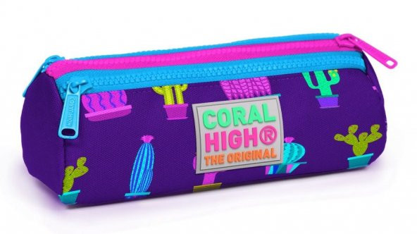 Coral High Kids Kaktüs Desenli Üç Bölmeli Kalem Çantası - Kız