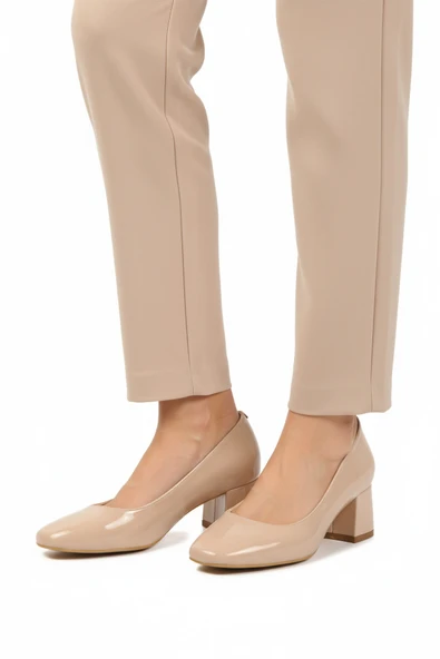 Ayakmod Bej Rugan Kalın Topuklu Kadın Abiye Ayakkabı 695042 Z
