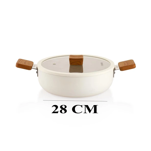 Schafer Ceramoni Seramik Basık Tencere 28 Cm – Krem - 2