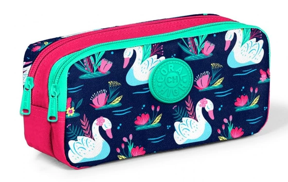 Coral High Kids İki Bölmeli Kuğu Baskılı Kalemlik - Kız ürün görseli