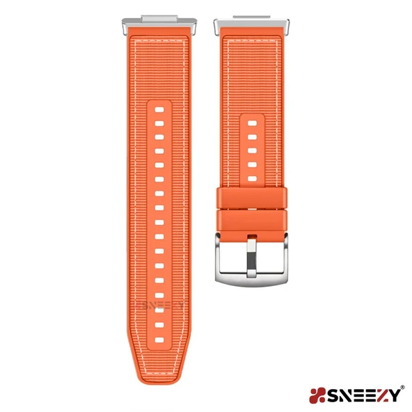 Sneezy Huawei Watch Fit 2 İle Uyumlu Dikiş Desenli Dokuma Silikon Kordon  Turuncu - Resim 5