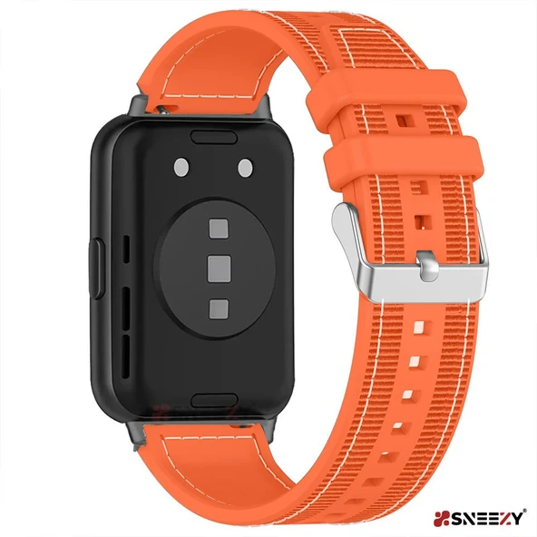 Sneezy Huawei Watch Fit 2 İle Uyumlu Dikiş Desenli Dokuma Silikon Kordon  Turuncu - Resim 2