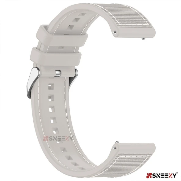 Sneezy Huawei Watch Fit 2 İle Uyumlu Dikiş Desenli Dokuma Silikon Kordon  Starlight - Resim 3