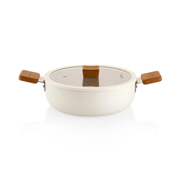 Schafer Ceramoni Seramik Basık Tencere 28 Cm – Krem - 1