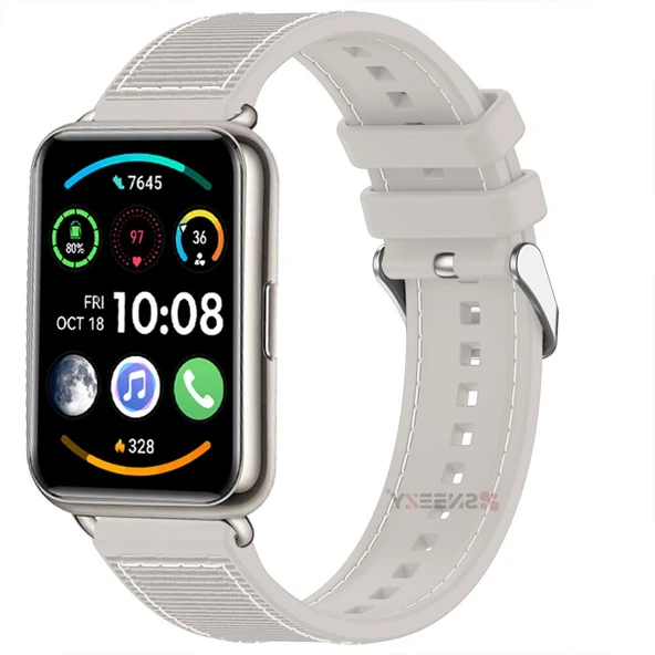 Sneezy Huawei Watch Fit 2 İle Uyumlu Dikiş Desenli Dokuma Silikon Kordon  Starlight ürün görseli 1