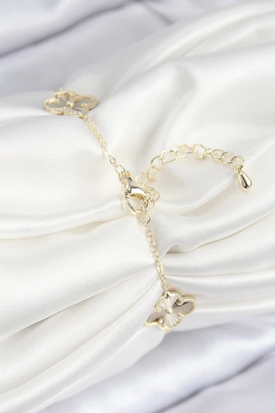 VIP Pirinç Yonca Model Gold Renk Kadın Bileklik - TJ-BB7783 - Resim 2