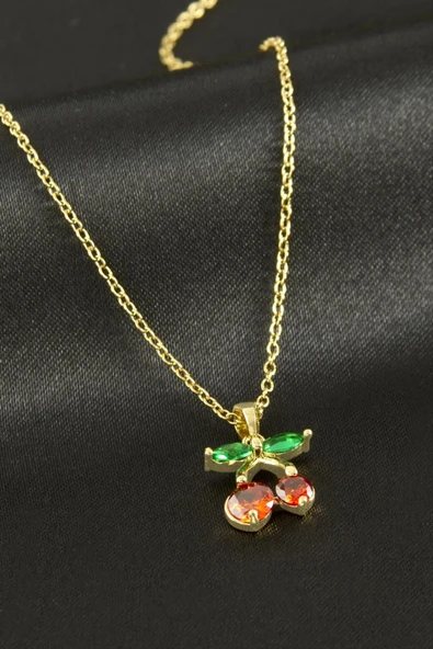 Kiraz Zirkon Taşlı Çelik Kolye ürün görseli 1