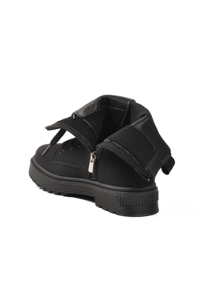 Ayakmod Siyah Nubuk İçi Polarlı Fermuarlı Uzun Kaymaz Taban Kadın Bot 23002 Z - Resim 4