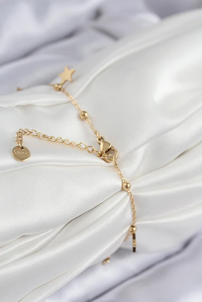 316L Çelik Sıralı Yıldız Model Gold Renk Kadın Bileklik - TJ-BB7825 - Resim 2