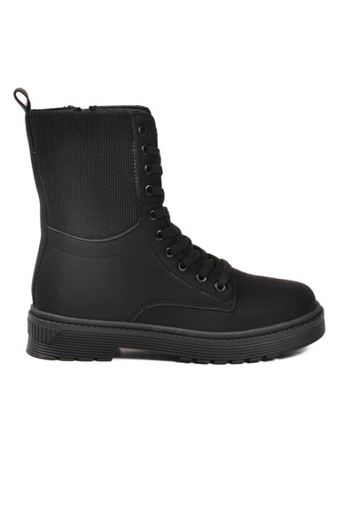 Ayakmod Siyah Nubuk İçi Polarlı Fermuarlı Uzun Kaymaz Taban Kadın Bot 23002 Z - Resim 2