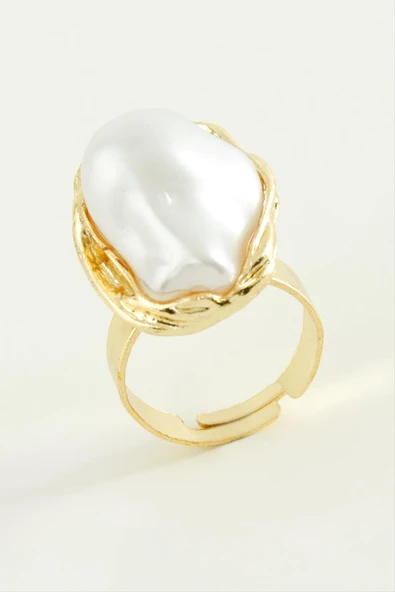 Oval İnci Metal Yüzük - Resim 2