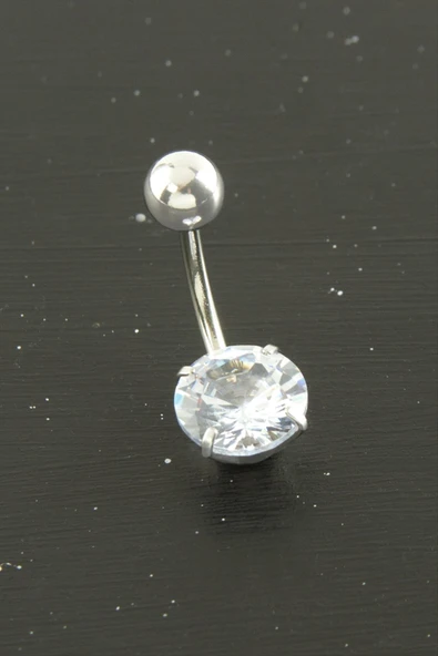 Yuvarlak Zirkon Taşlı Çelik Piercing 1 Adet - Resim 2
