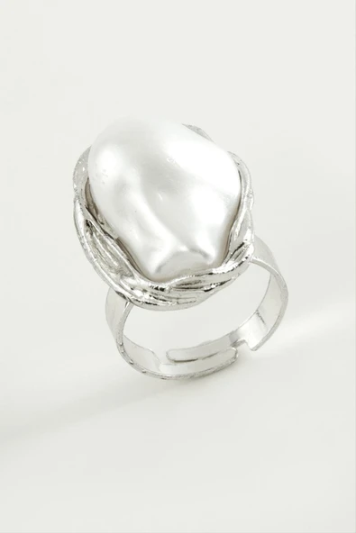 Oval İnci Metal Yüzük - Resim 3