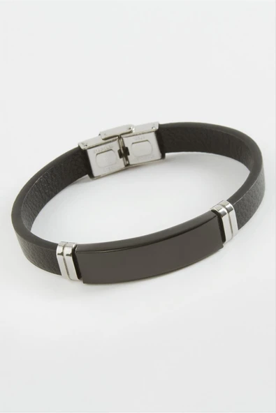 İsim Yazılabilir Deri Çelik Bileklik - Resim 2