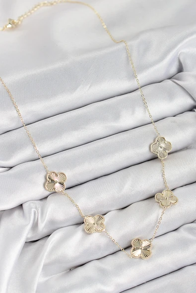 Pirinç VIP Yonca Model Gold Renk Kadın Kolye - TJ-BKO10484 - Resim 2