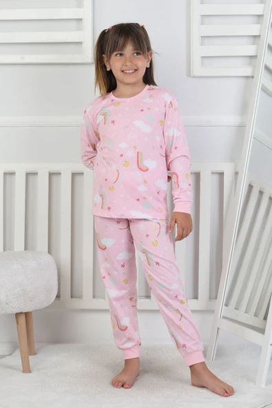 Cute Dreams Pattern Uzun Kollu Kız Çocuk Pijama Takımı - 4