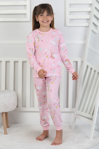Cute Dreams Pattern Uzun Kollu Kız Çocuk Pijama Takımı - 3