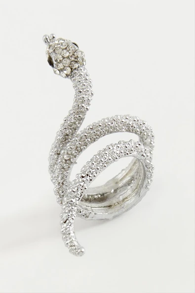 Yılan Taşlı Metal Yüzük - Resim 3