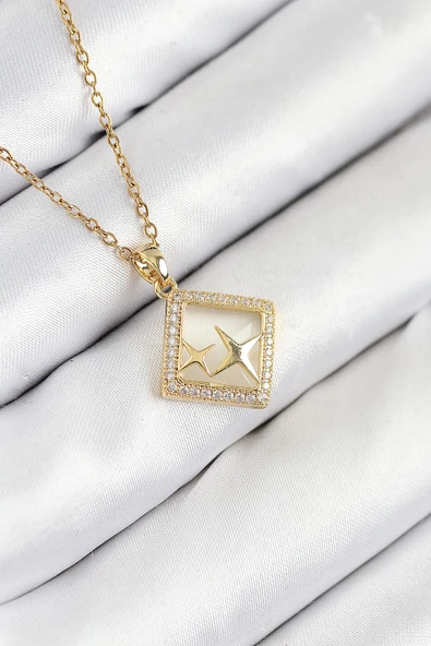 316L Çelik Zirkon Taşlı Yıldız Model Gold Renk Kadın Kolye - TJ-BKO10540 ürün görseli