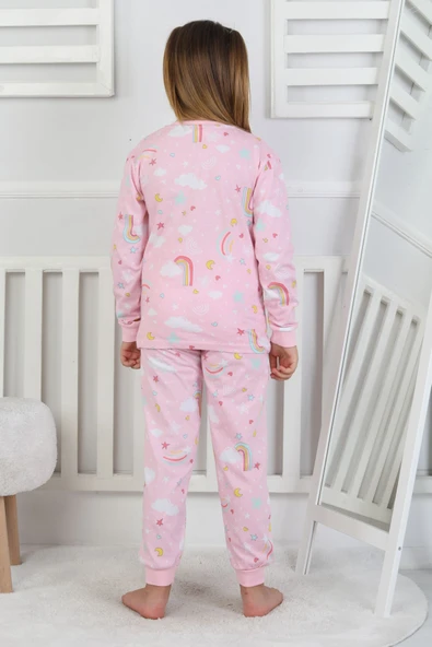 Cute Dreams Pattern Uzun Kollu Kız Çocuk Pijama Takımı - 10