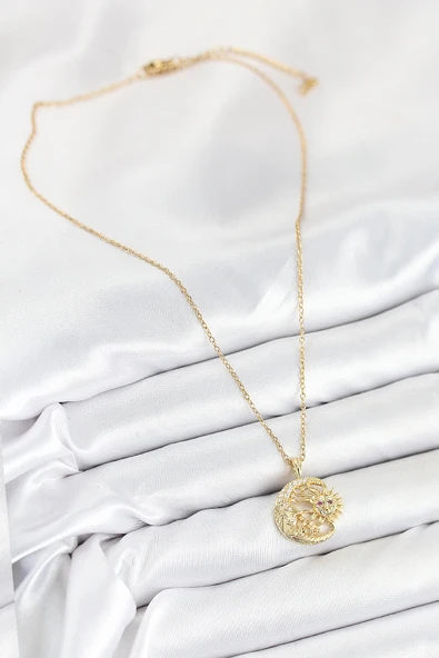 316L Çelik Zirkon Taşlı Ay Ve Güneş Model Gold Renk Kadın Kolye - TJ-BKO10538 - Resim 2