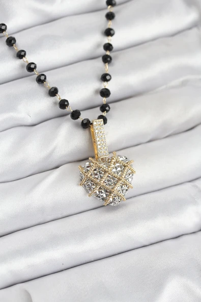 316L Çelik Zincir Kristal Boncuklu Kalpli Kadın Kolye - TJ-BKO10562 ürün görseli