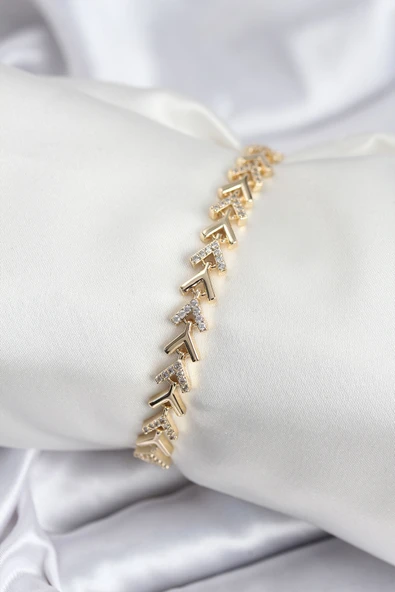 Pirinç VIP Seri Gold Zirkon Taşlı Balık Sırtı Model Kadın Bileklik - TJ-BB7921 ürün görseli